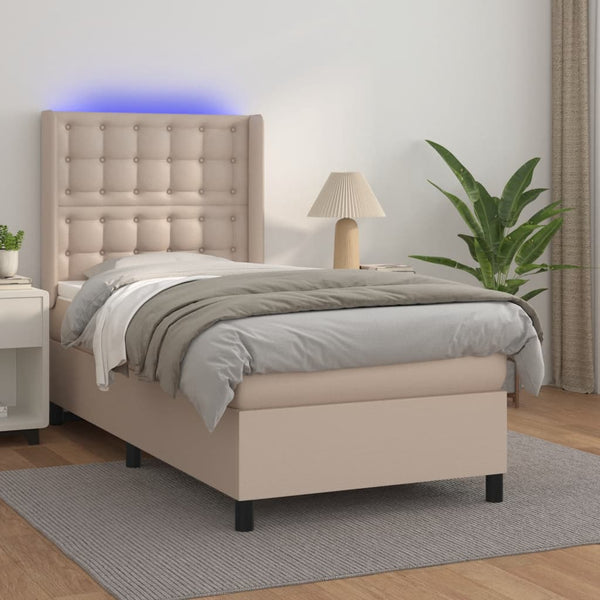 vidaXL Box Spring Bed with Mattress & LED Cappuccino Brown 100x200cm