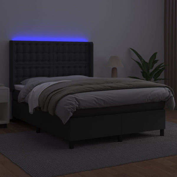vidaXL Box Spring Bed with Mattress & LED Black 140x190 cm Faux Leather