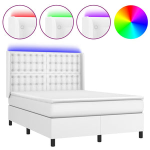 vidaXL Box Spring Bed with Mattress & LED White 140x190 cm Faux Leather