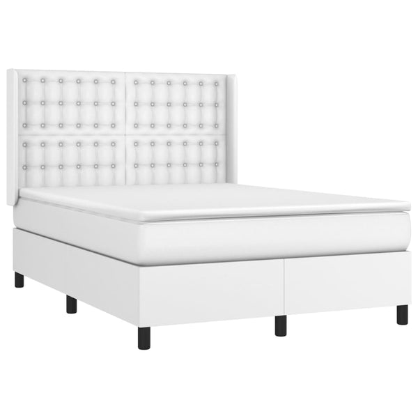 vidaXL Box Spring Bed with Mattress & LED White 140x190 cm Faux Leather