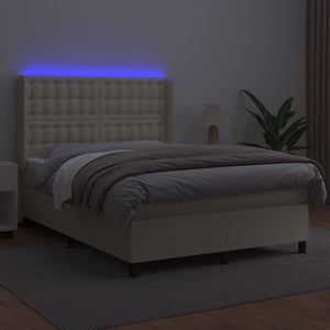 vidaXL Box spring bed with mattress & LED Cream 140x190 cm Artificial leather