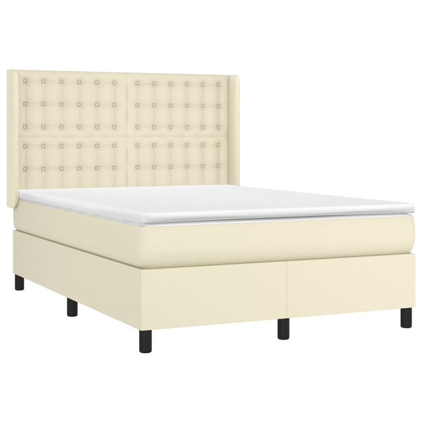 vidaXL Box spring bed with mattress & LED Cream 140x190 cm Artificial leather