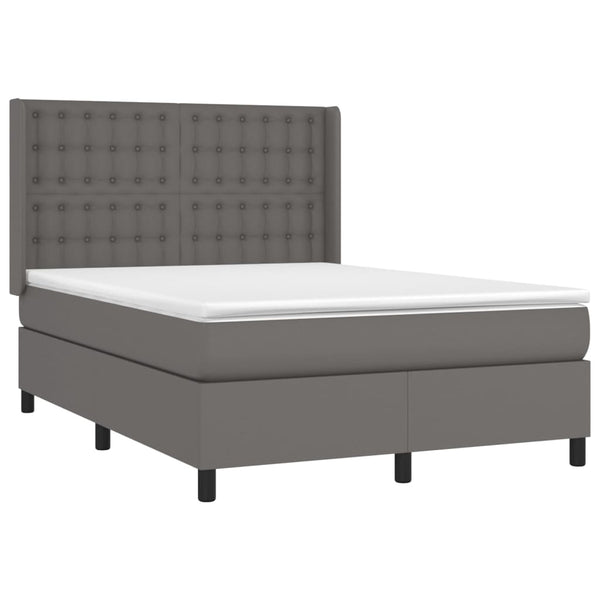 vidaXL Box Spring Bed with Mattress & LED Grey 140x190 cm Faux Leather