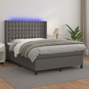 vidaXL Box Spring Bed with Mattress & LED Grey 140x190 cm Faux Leather