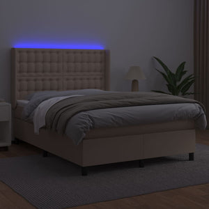vidaXL Box Spring Bed with Mattress & LED Cappuccino Brown 140x190cm