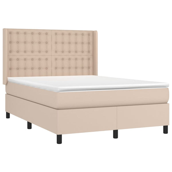 vidaXL Box Spring Bed with Mattress & LED Cappuccino Brown 140x190cm