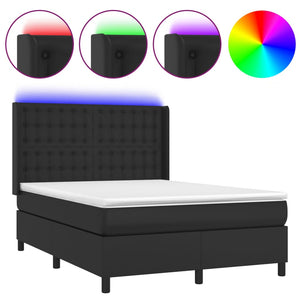 vidaXL Box Spring Bed with Mattress & LED Black 140x200 cm Faux Leather