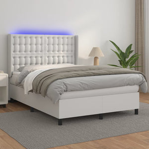 vidaXL Box Spring Bed with Mattress & LED White 140x200 cm Faux Leather