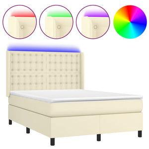 vidaXL Box Spring Bed with Mattress & LED Cream 140x200 cm Faux Leather