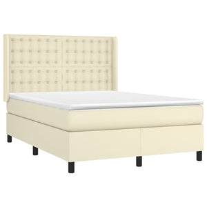 vidaXL Box Spring Bed with Mattress & LED Cream 140x200 cm Faux Leather