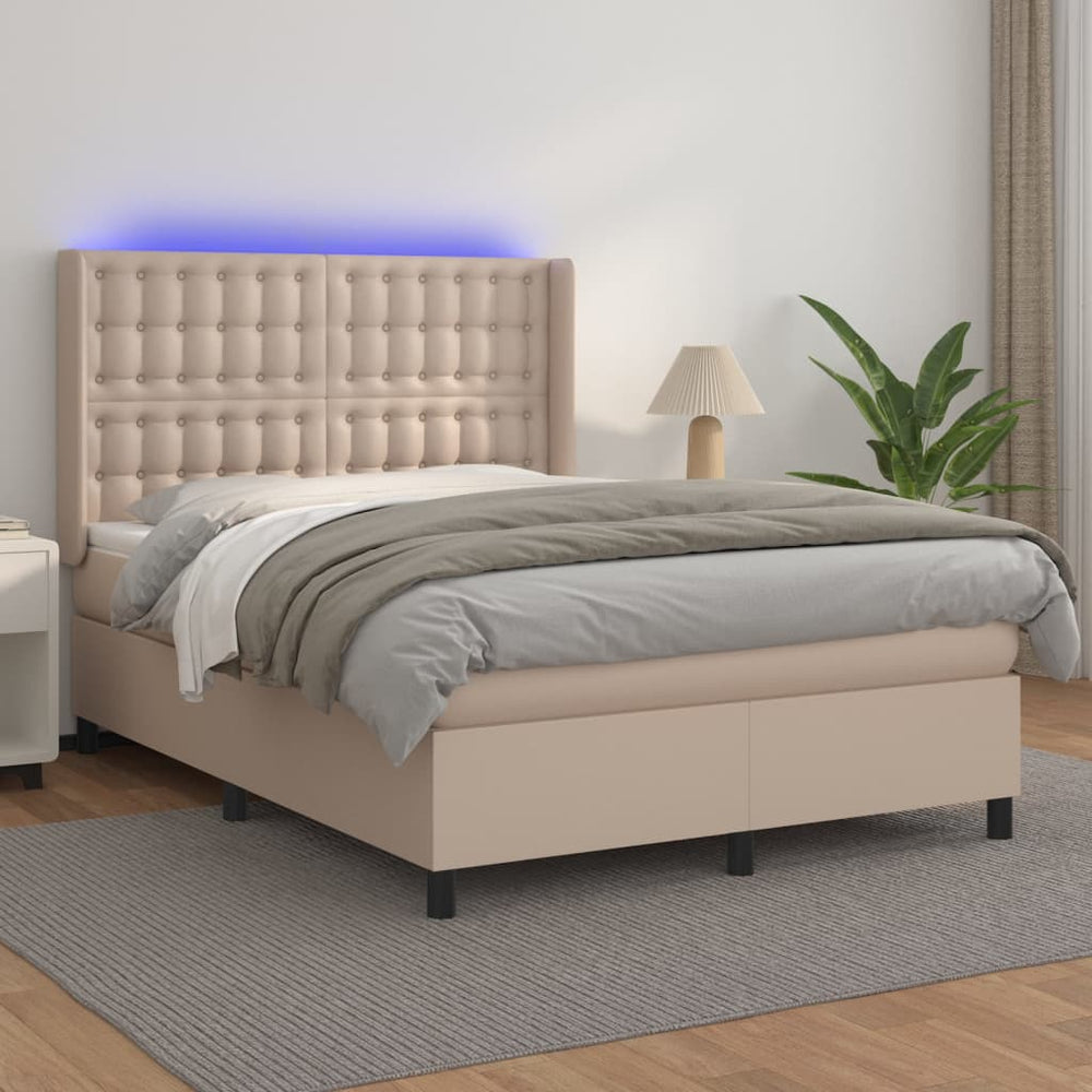 vidaXL Box Spring Bed with Mattress & LED Cappuccino Brown 140x200cm