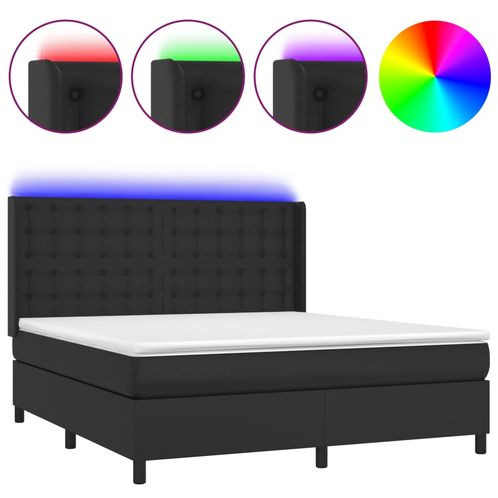 vidaXL Box Spring Bed with Mattress & LED Black 160x200 cm Faux Leather