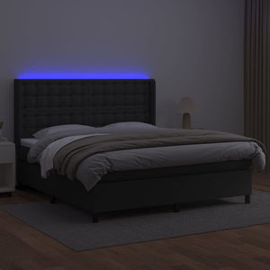 vidaXL Box Spring Bed with Mattress & LED Black 160x200 cm Faux Leather