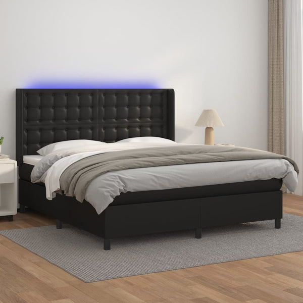 vidaXL Box Spring Bed with Mattress & LED Black 160x200 cm Faux Leather