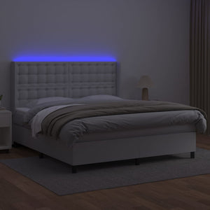 vidaXL Box Spring Bed with Mattress & LED White 160x200 cm Faux Leather