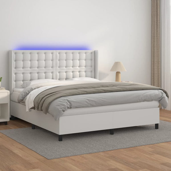 vidaXL Box Spring Bed with Mattress & LED White 160x200 cm Faux Leather