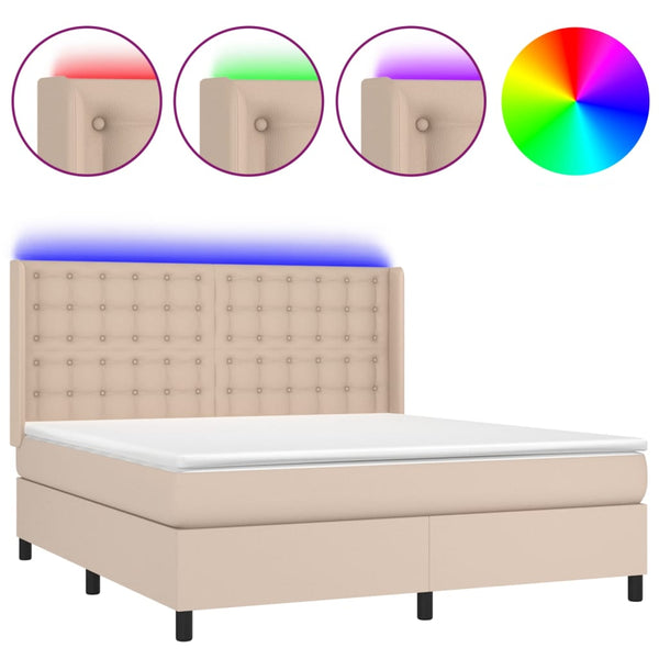 vidaXL Box Spring Bed with Mattress & LED Cappuccino Brown 160x200cm