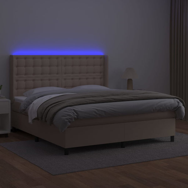 vidaXL Box Spring Bed with Mattress & LED Cappuccino Brown 160x200cm
