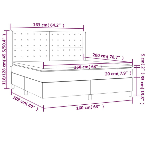 vidaXL Box Spring Bed with Mattress & LED Cappuccino Brown 160x200cm