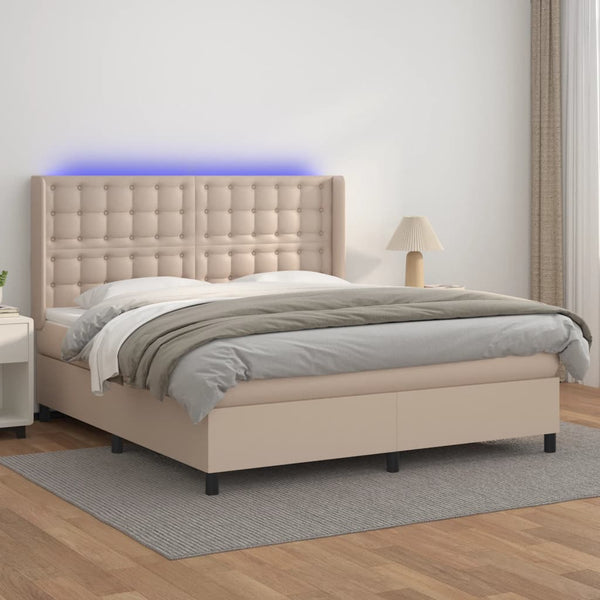 vidaXL Box Spring Bed with Mattress & LED Cappuccino Brown 160x200cm