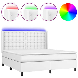 vidaXL Box Spring Bed with Mattress & LED White 180x200 cm Faux Leather