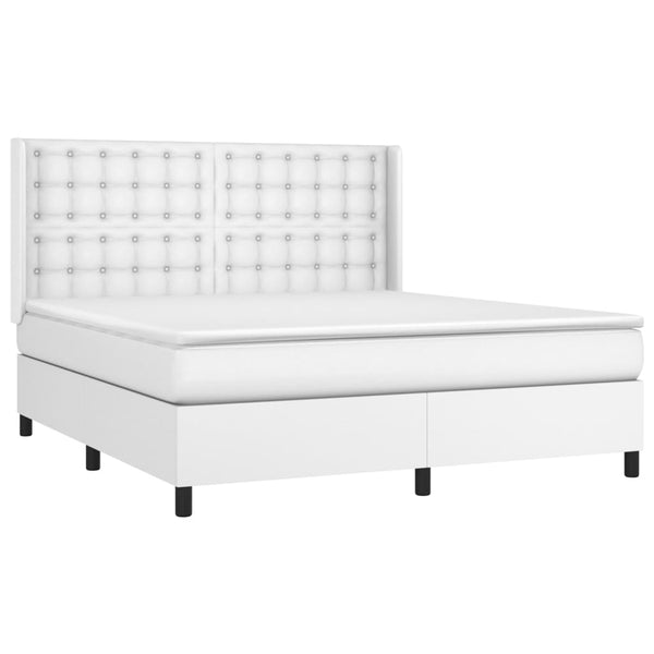 vidaXL Box Spring Bed with Mattress & LED White 180x200 cm Faux Leather