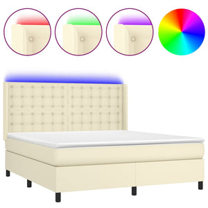 vidaXL Box Spring Bed with Mattress & LED Cream 180x200 cm Faux Leather