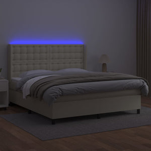 vidaXL Box Spring Bed with Mattress & LED Cream 180x200 cm Faux Leather