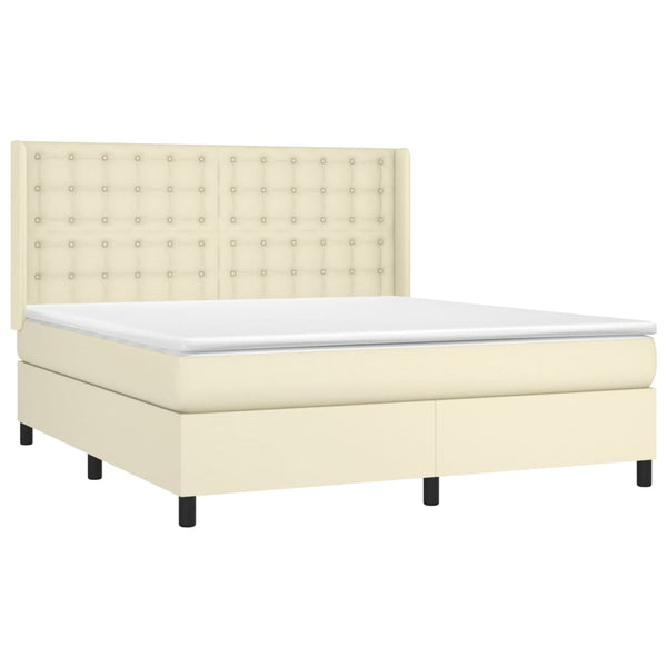 vidaXL Box Spring Bed with Mattress & LED Cream 180x200 cm Faux Leather