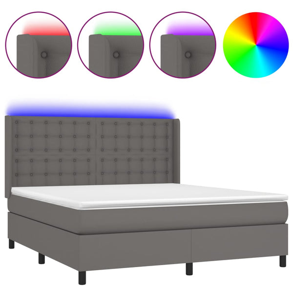 vidaXL Box Spring Bed with Mattress & LED Grey 180x200 cm Faux Leather