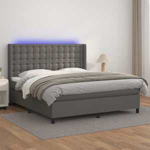 vidaXL Box Spring Bed with Mattress & LED Grey 180x200 cm Faux Leather