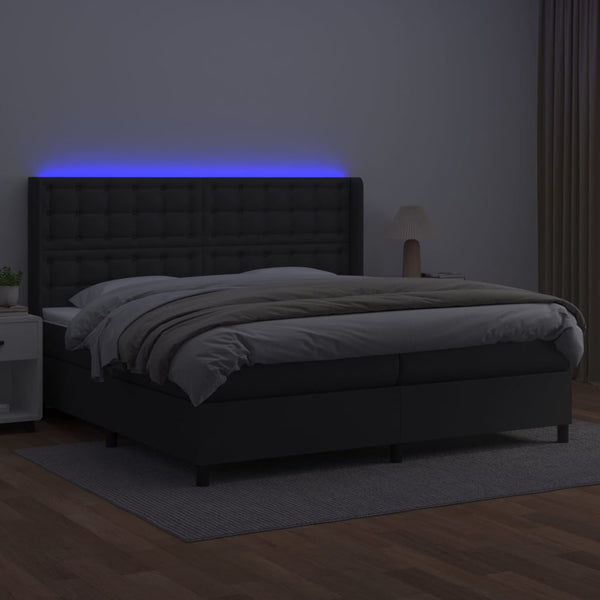 vidaXL Box Spring Bed with Mattress & LED Black 200x200 cm Faux Leather
