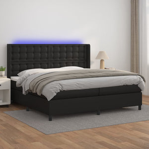 vidaXL Box Spring Bed with Mattress & LED Black 200x200 cm Faux Leather