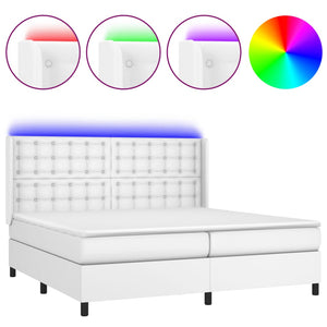 vidaXL Box spring bed with mattress & LED White 200x200 cm Faux leather
