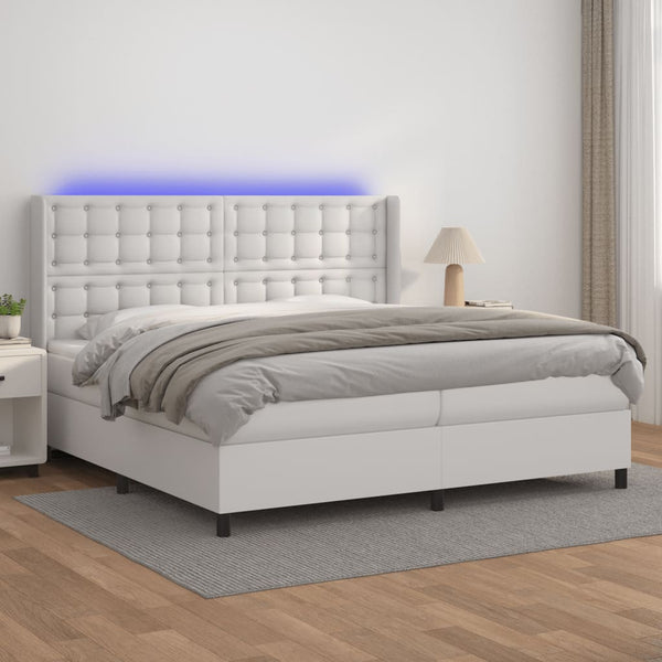 vidaXL Box spring bed with mattress & LED White 200x200 cm Faux leather