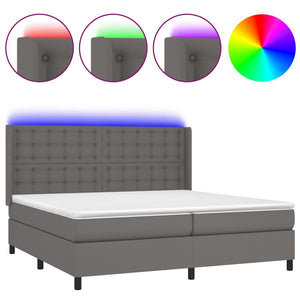 vidaXL Box Spring Bed with Mattress & LED Grey 200x200 cm Faux Leather