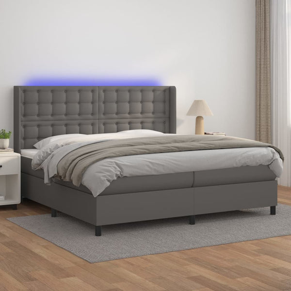 vidaXL Box Spring Bed with Mattress & LED Grey 200x200 cm Faux Leather