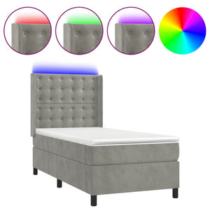 vidaXL Box Spring Bed with Mattress & LED Light Grey 80x200 cm Velvet