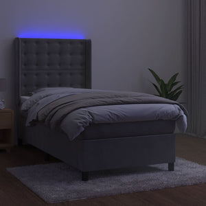 vidaXL Box Spring Bed with Mattress & LED Light Grey 80x200 cm Velvet