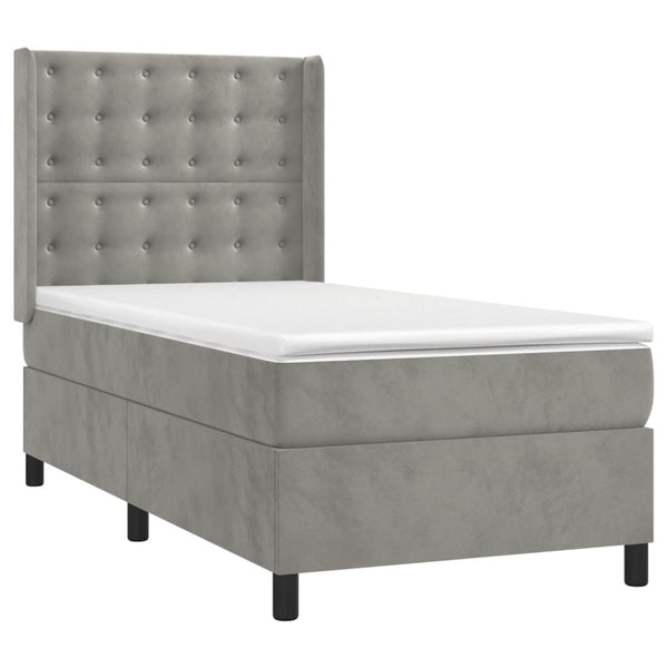 vidaXL Box Spring Bed with Mattress & LED Light Grey 80x200 cm Velvet