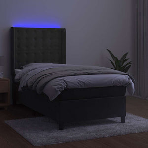 vidaXL Box Spring Bed with Mattress & LED Dark Gray 80x200 cm Velvet