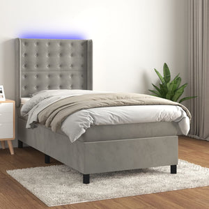 vidaXL Box Spring Bed with Mattress & LED Light Gray 90x190 cm Velvet