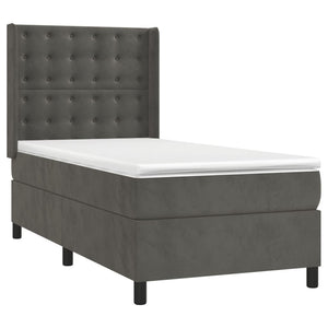 vidaXL Box Spring Bed with Mattress & LED Dark Gray 90x190 cm Velvet