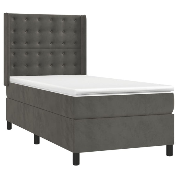 vidaXL Box Spring Bed with Mattress & LED Dark Gray 90x190 cm Velvet