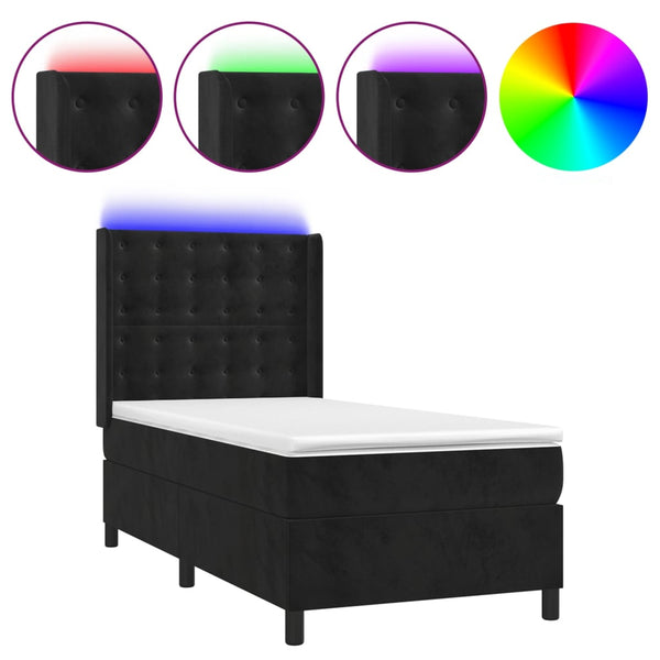 vidaXL Box Spring Bed with Mattress & LED Black 90x190 cm Velvet