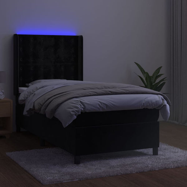 vidaXL Box Spring Bed with Mattress & LED Black 90x190 cm Velvet