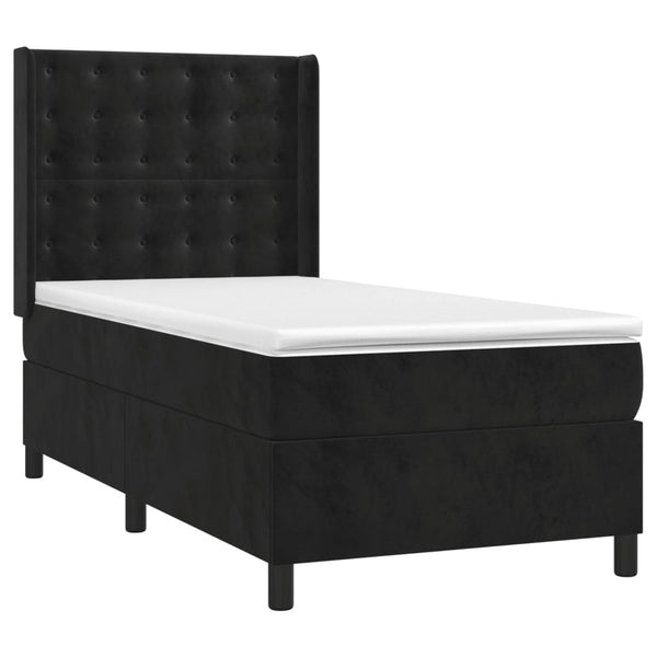 vidaXL Box Spring Bed with Mattress & LED Black 90x190 cm Velvet