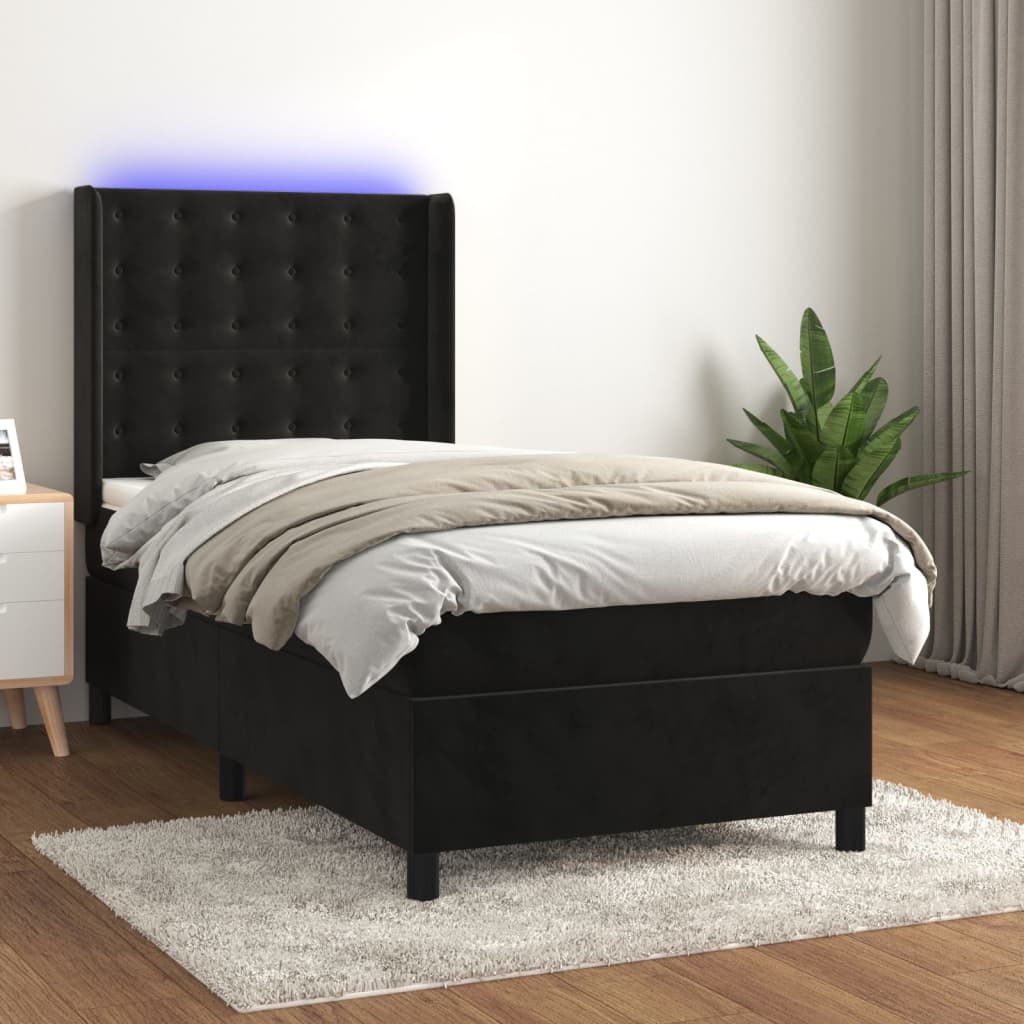 vidaXL Box Spring Bed with Mattress & LED Black 90x190 cm Velvet