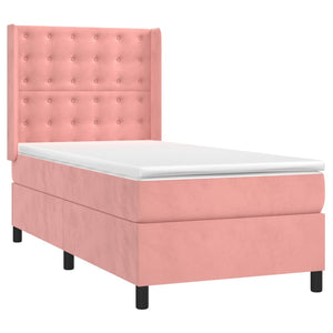 vidaXL Box Spring Bed with Mattress & LED Pink 90x190 cm Velvet