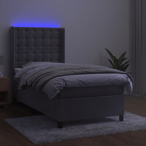 vidaXL Box Spring Bed with Mattress & LED Light Grey 90x200 cm Velvet
